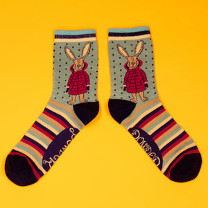 Ladies Ankle Socks -Puffa Jacket Bunny Blue