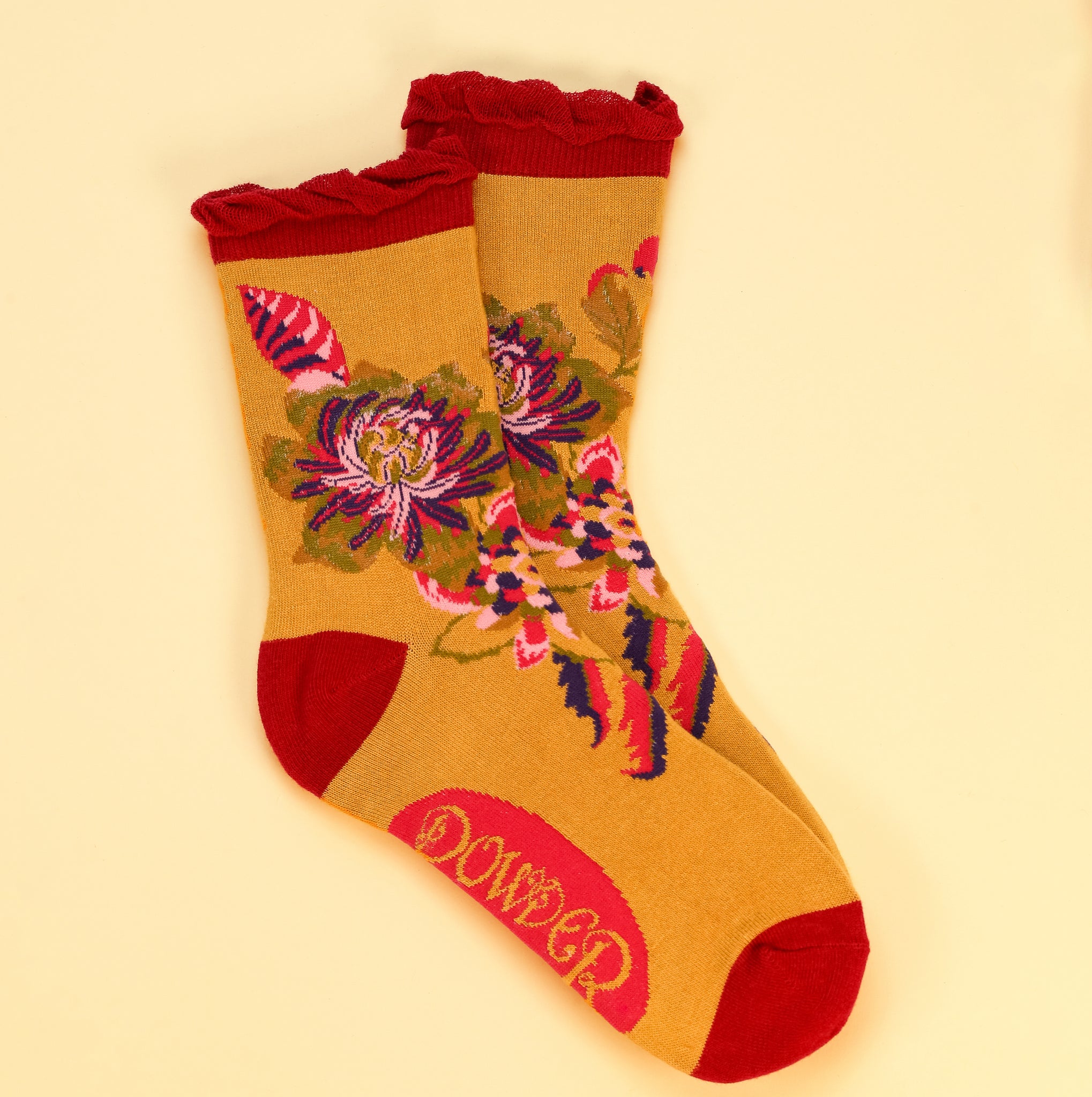 Ladies Ankle Socks - Floral Mustard