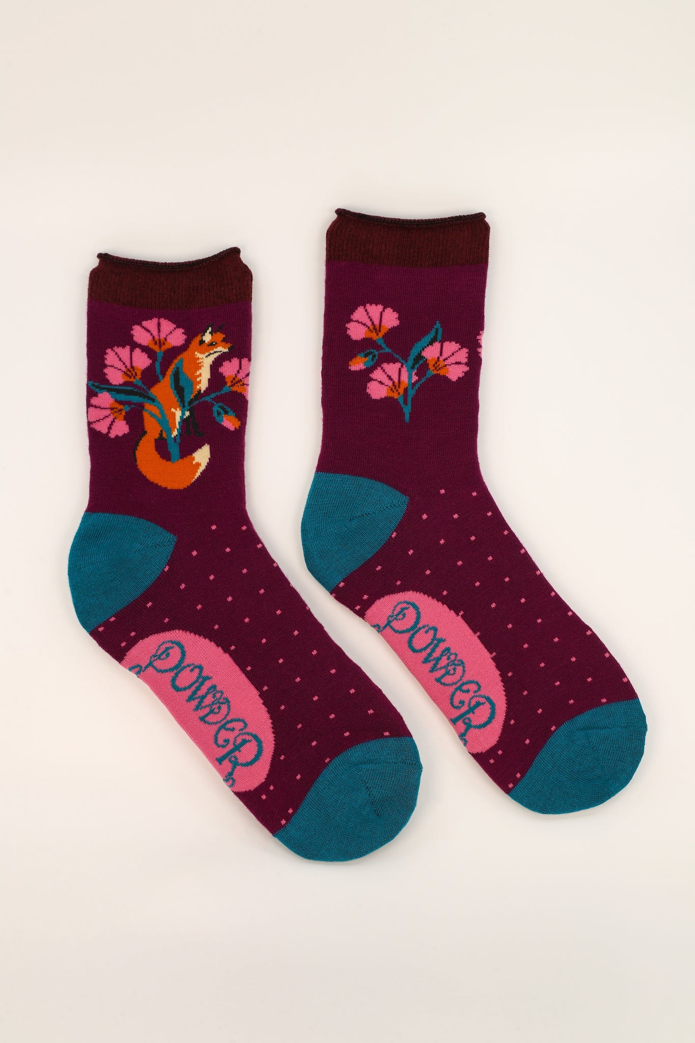 Fox in a Meadow Ankle Socks - Grape