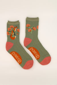 Fox in a Meadow Ankle Socks - Sage