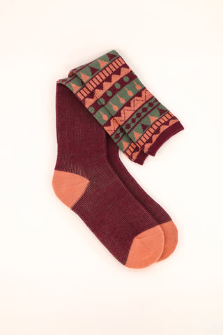 Fair Isle Ladies Boot Socks- Grape