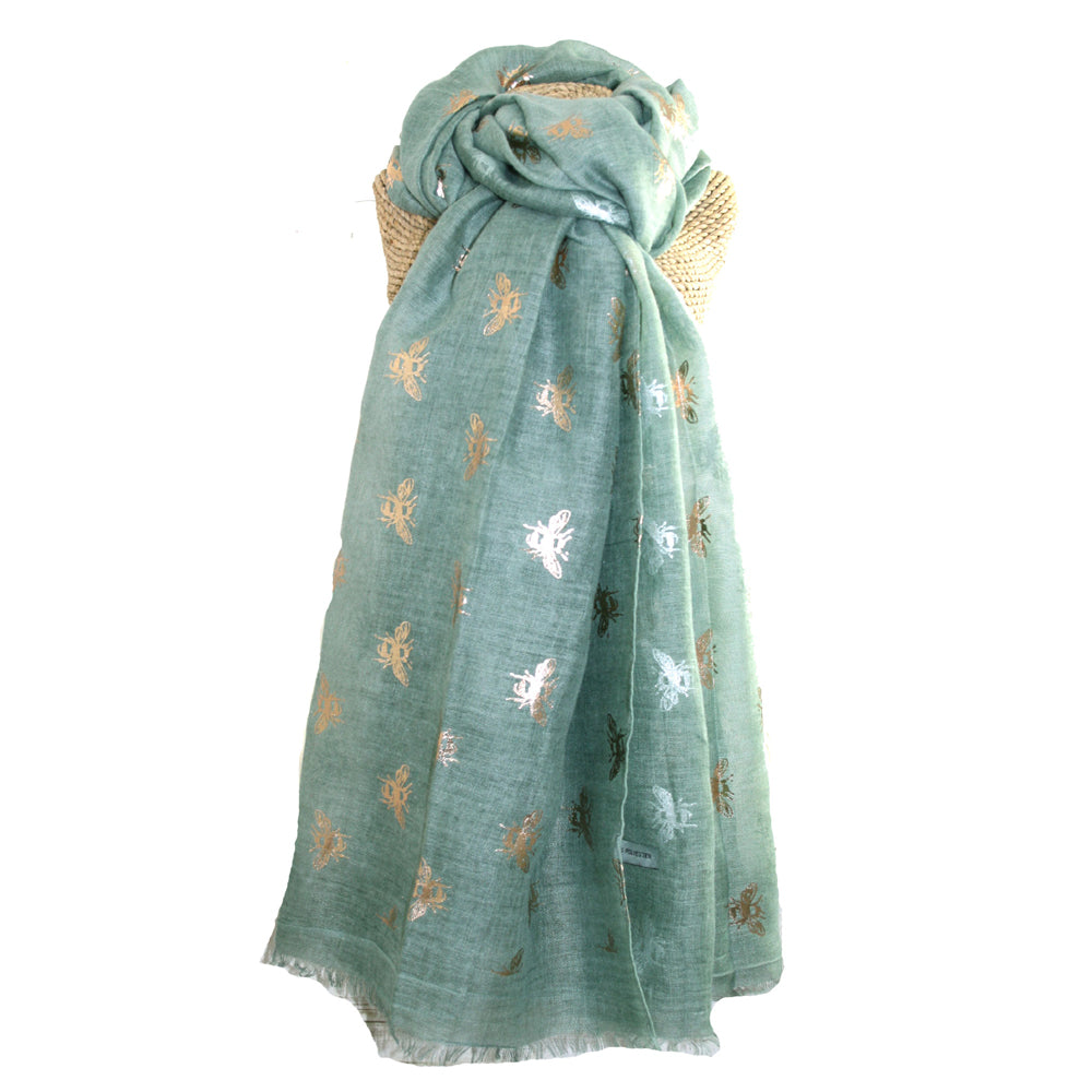 Rose Gold Bees Scarf- Mint