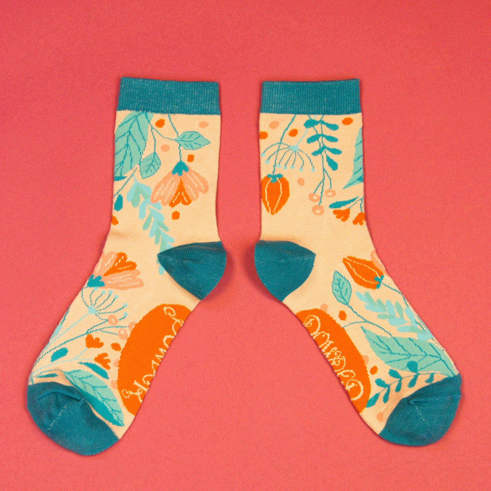 Ladies Ankle Socks - Blue Cream Floral