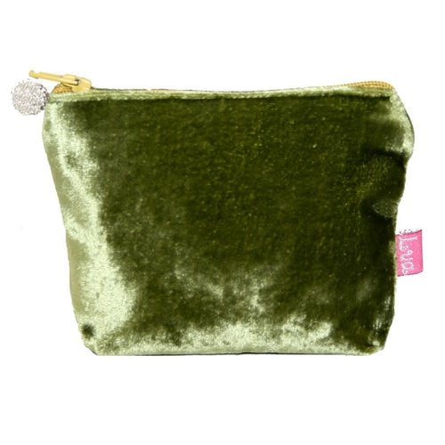 Mini Velvet Purse- Olive/green zip