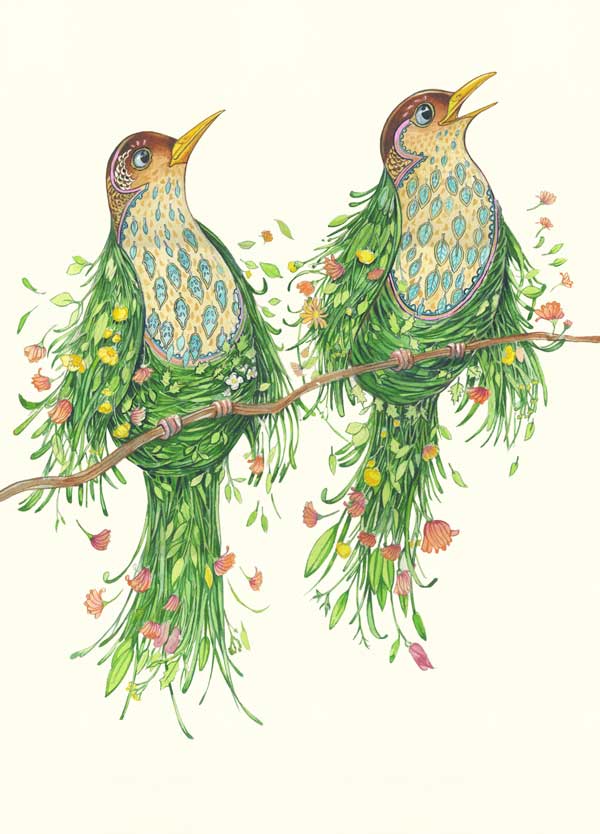 Two Scruffy Thrushes- DM Greetings Card