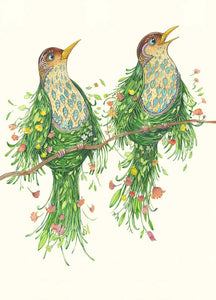 Two Scruffy Thrushes- DM Greetings Card